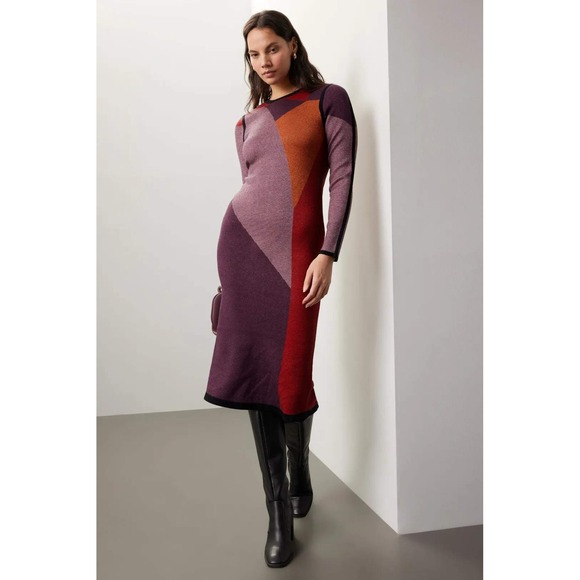 Toccin Dresses & Skirts - Toccin Nora Midi Dress Colorblock Geometric Knit XS Bodycon Fall Modern Holidays